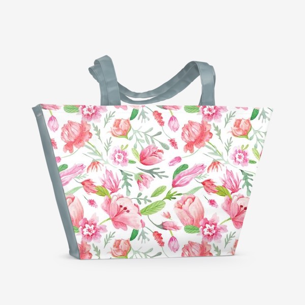 Пляжная сумка &laquo;Акварельные весенние цветочные узоры&raquo;
