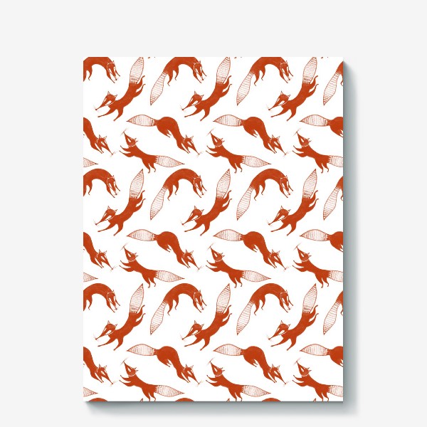 Холст &laquo;Акварельный нарисованный вручную стильный бесшовный фон с яркими иллюстрациями оранжевых лис&raquo;