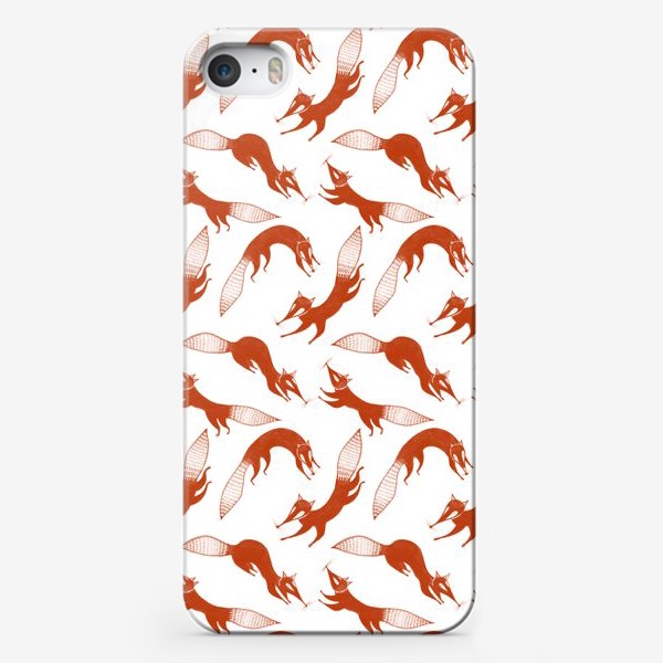 Чехол iPhone «Акварельный нарисованный вручную стильный бесшовный фон с яркими иллюстрациями оранжевых лис»