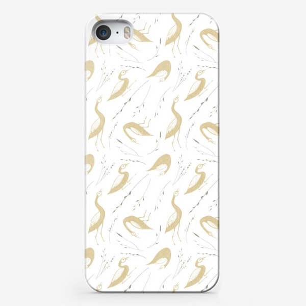 Чехол iPhone «Акварельная нарисованная вручную стильная яркая иллюстрация с золотыми птицами утками и травинками»