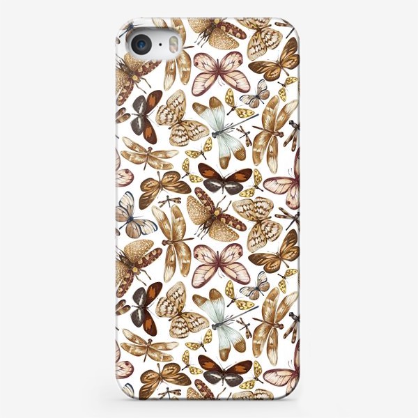 Чехол iPhone «Акварельный нарисованный вручную бесшовный фон с яркими иллюстрациями экзотических бабочек, стрекоз»