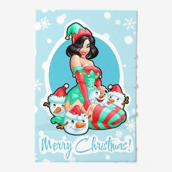 Полотенце «C Рождеством! Пинап девушка и снеговики | Merry Christmas!»