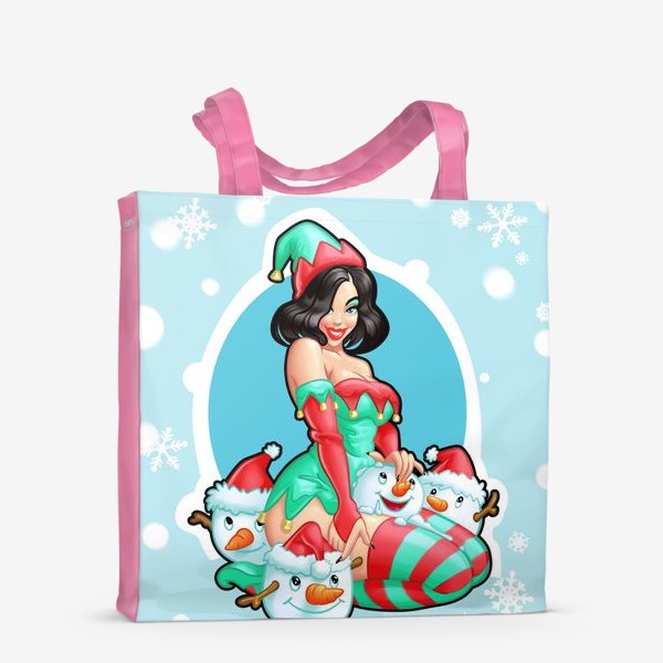 Сумка-шоппер &laquo;C Рождеством! Пинап девушка и снеговики | Merry Christmas!&raquo;