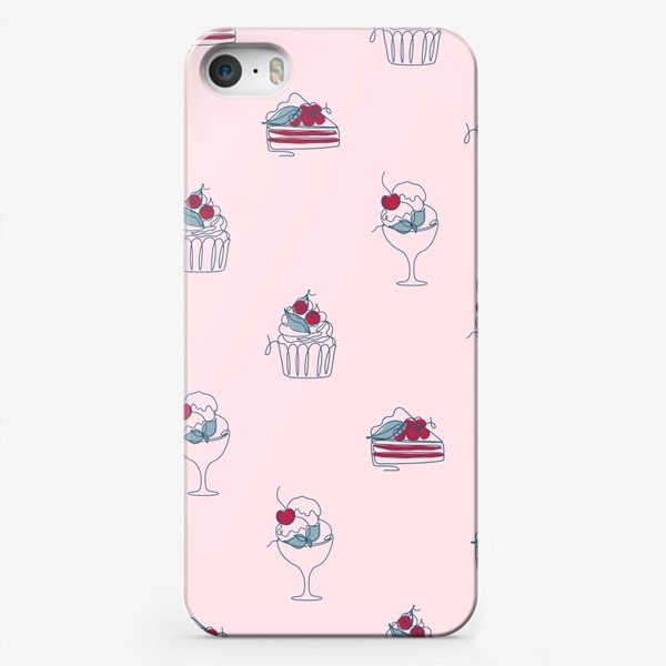 Чехол iPhone «Паттерн с десертами в стиле лайн арт»