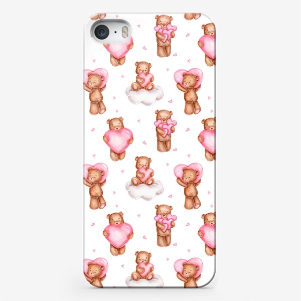 Чехол iPhone «Паттерн из влюбленных мишек и сердечек к 14 февраля»