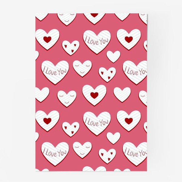 Постер «Валентинки. Сердца из бумаги и надписи. Сердечки на розовом фоне. Романтический принт»