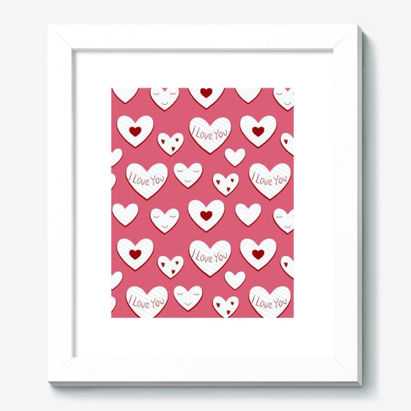Картина &laquo;Валентинки. Сердца из бумаги и надписи. Сердечки на розовом фоне. Романтический принт&raquo;