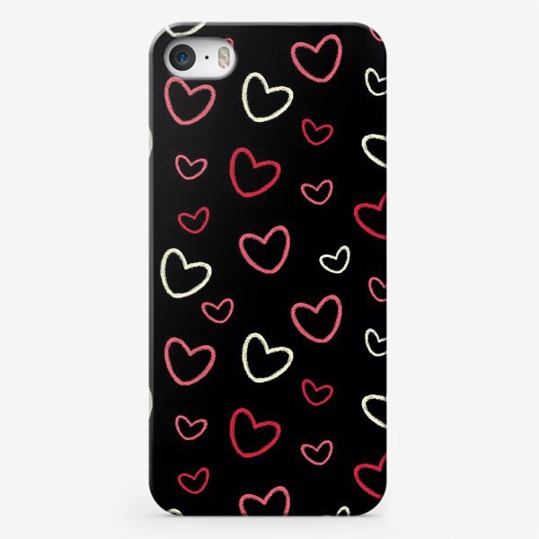 Чехол iPhone «Скетч Сердца на чёрном фоне. Сердечки или контуры сердец»