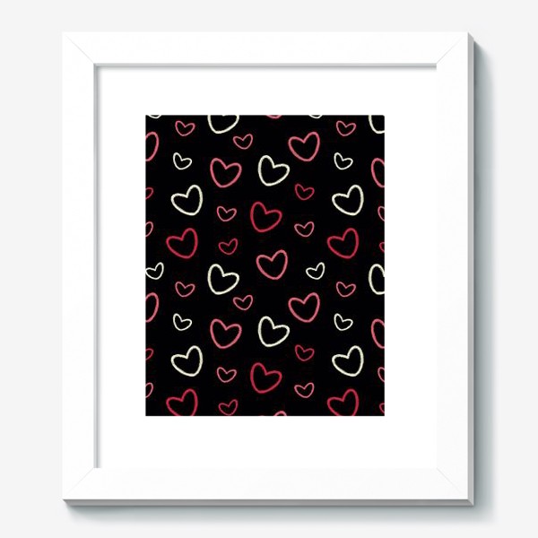 Картина «Скетч Сердца на чёрном фоне. Сердечки или контуры сердец»