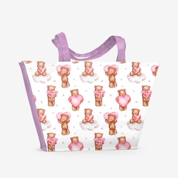 Пляжная сумка «Паттерн из влюбленных мишек и сердечек к 14 февраля»