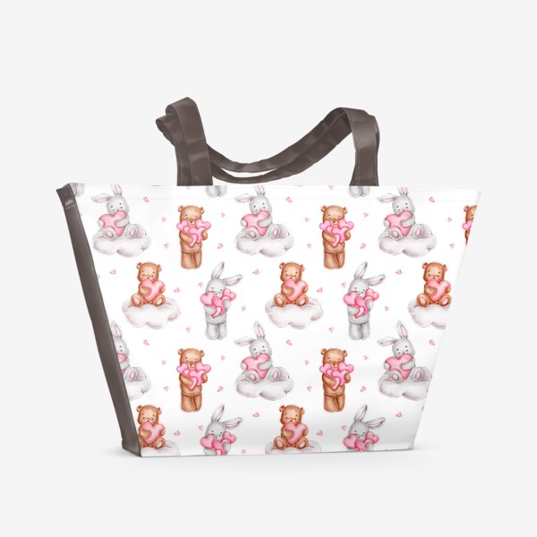 Пляжная сумка «Паттерн мишки и зайки с сердечками »