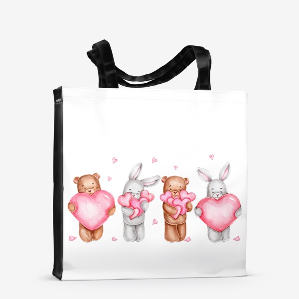 Сумка-шоппер «Мишки и зайки с сердечками. С Днем святого Валентина!»