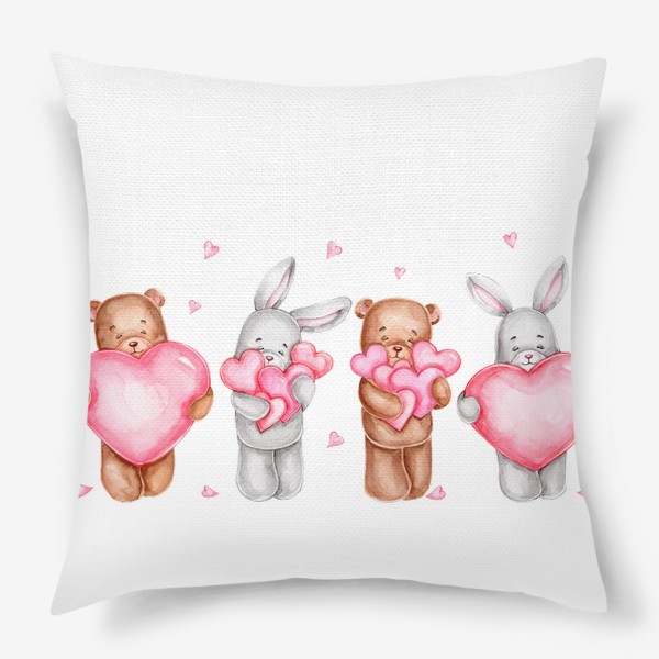 Подушка «Мишки и зайки с сердечками. С Днем святого Валентина!»