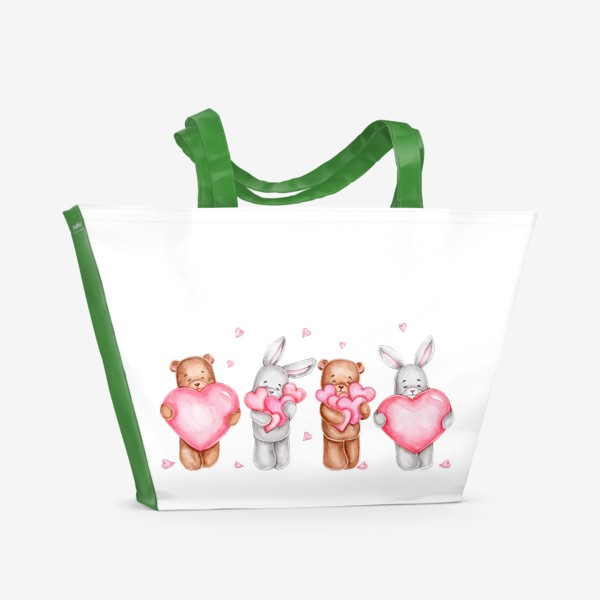 Пляжная сумка «Мишки и зайки с сердечками. С Днем святого Валентина!»