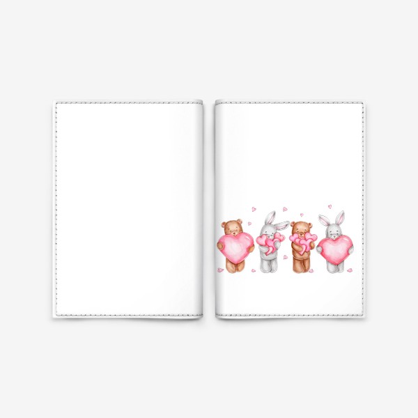 Обложка для паспорта «Мишки и зайки с сердечками. С Днем святого Валентина!»
