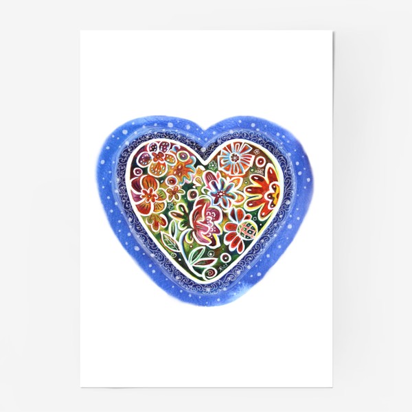 Постер «Ко Дню всех влюблённых. Весенние цветы в сердечке. Акварель.»