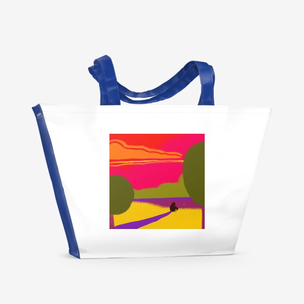 Пляжная сумка «Минималистичная яркая картина — человек на берегу реки»