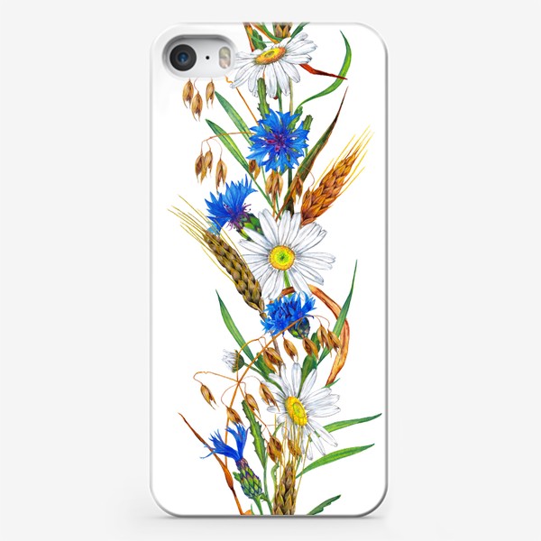 Чехол iPhone «Полевые цветы и злаки. Ромашка, василёк, пшеница, овес»
