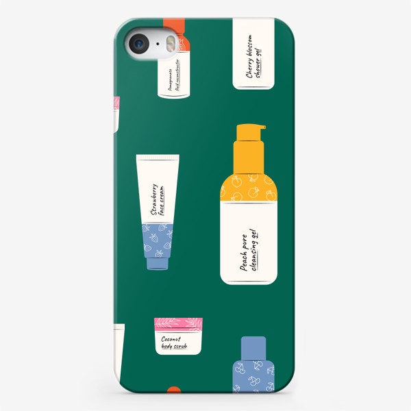 Чехол iPhone «Тюбики и баночки с косметикой для очищения и ухода за кожей»