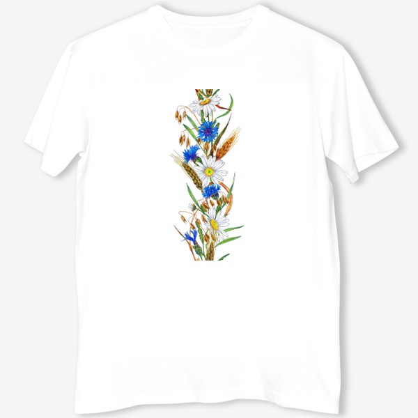 Футболка &laquo;Полевые цветы и злаки. Ромашка, василёк, пшеница, овес&raquo;