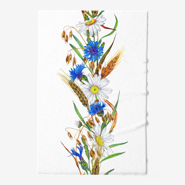 Полотенце &laquo;Полевые цветы и злаки. Ромашка, василёк, пшеница, овес&raquo;