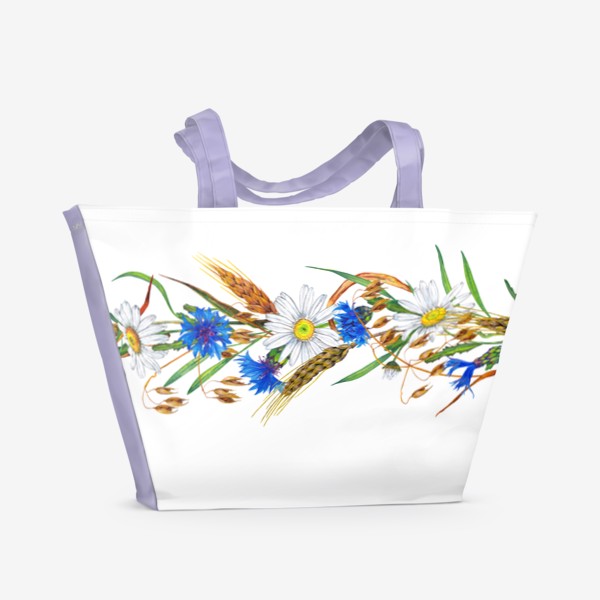 Пляжная сумка «Полевые цветы и злаки. Ромашка, василёк, пшеница, овес»