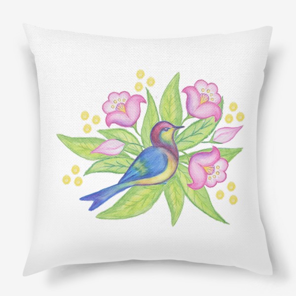 Подушка «Синяя птица в цветущем саду»
