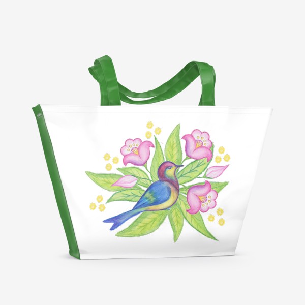 Пляжная сумка &laquo;Синяя птица в цветущем саду&raquo;