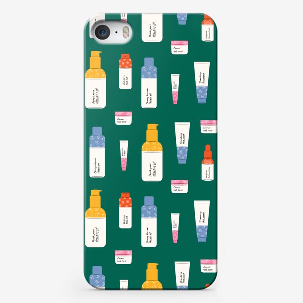 Чехол iPhone «Паттерн "Тюбики и баночки с косметикой для очищения и ухода за кожей"»