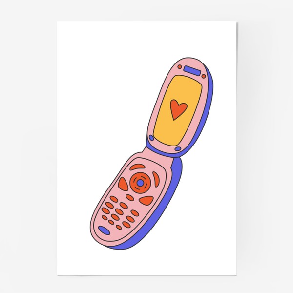 Постер «Яркий розовый телефон-раскладушка. Телефон из 90-х»