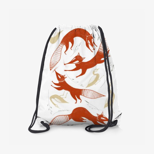 Рюкзак &laquo;Акварельная нарисованная вручную стильная яркая иллюстрация с лисами и птицами утками&raquo;