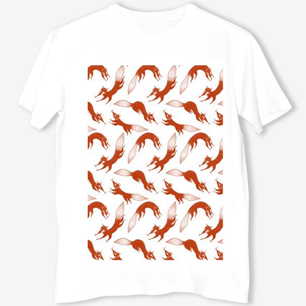 Футболка &laquo;Акварельный нарисованный вручную стильный бесшовный фон с яркими иллюстрациями оранжевых лис&raquo;