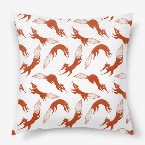Подушка &laquo;Акварельный нарисованный вручную стильный бесшовный фон с яркими иллюстрациями оранжевых лис&raquo;