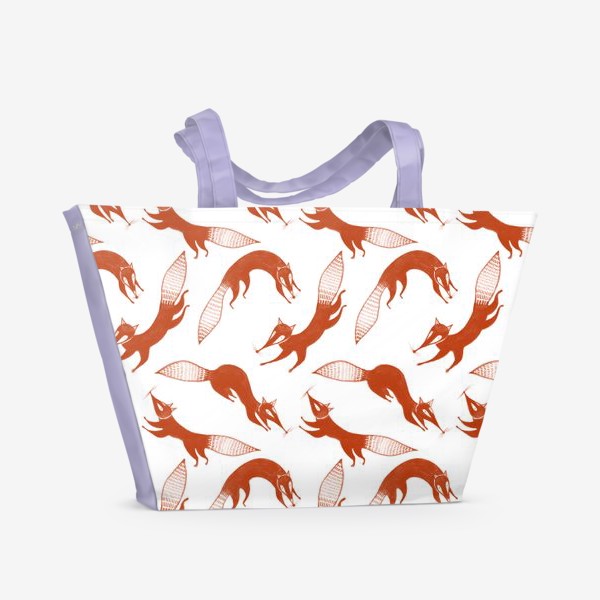 Пляжная сумка &laquo;Акварельный нарисованный вручную стильный бесшовный фон с яркими иллюстрациями оранжевых лис&raquo;