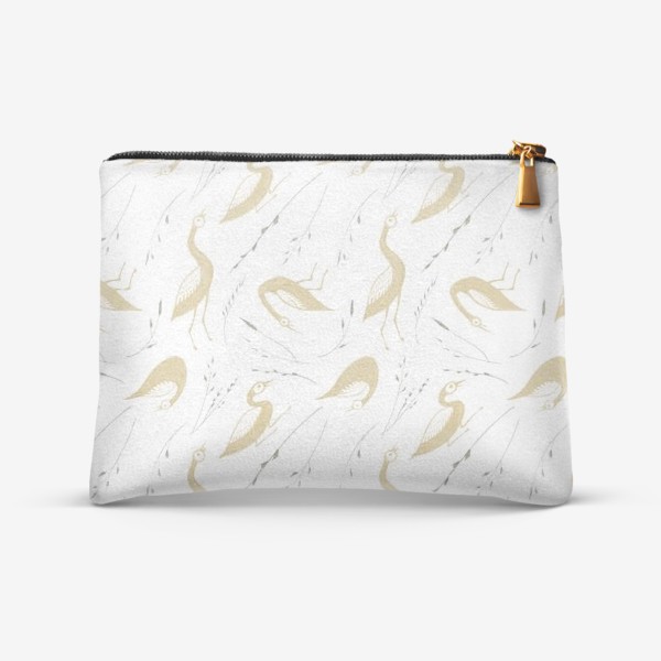 Косметичка &laquo;Акварельная нарисованная вручную стильная яркая иллюстрация с золотыми птицами утками и травинками&raquo;