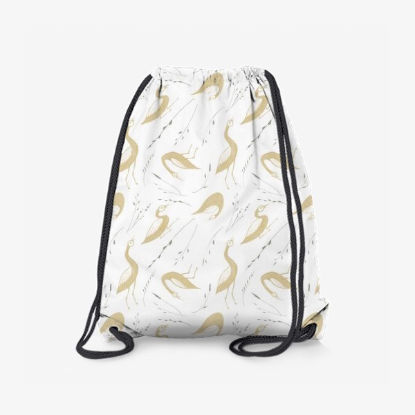 Рюкзак «Акварельная нарисованная вручную стильная яркая иллюстрация с золотыми птицами утками и травинками»
