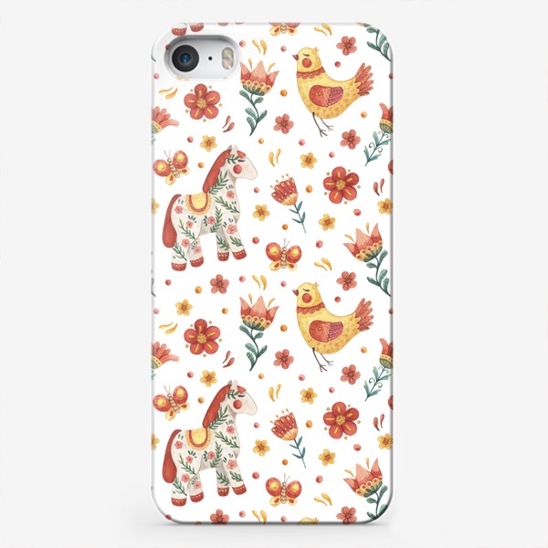 Чехол iPhone «Орнамент с лошадками и птичками»