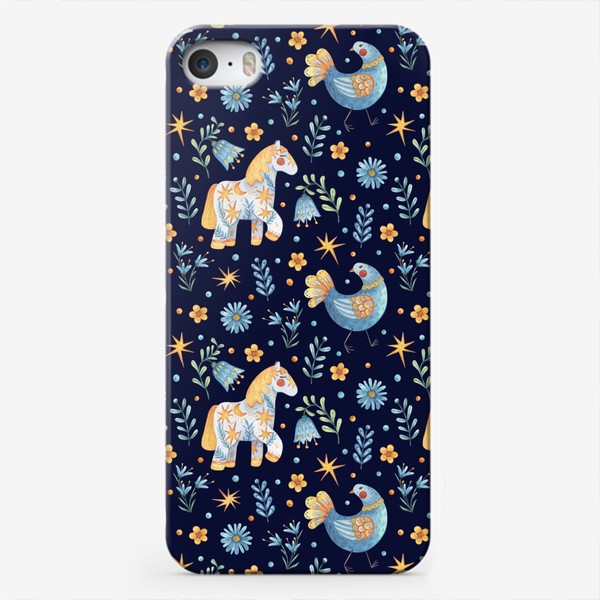 Чехол iPhone «Орнамент с птицами и лошадками»