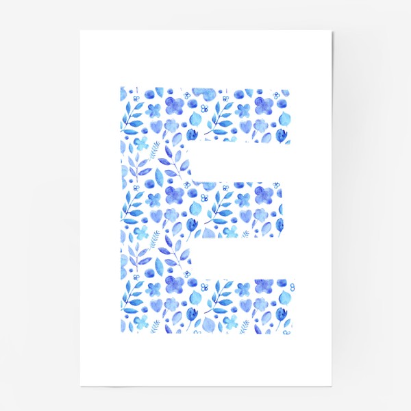 Постер «буква Е с цветочным акварельным узором»