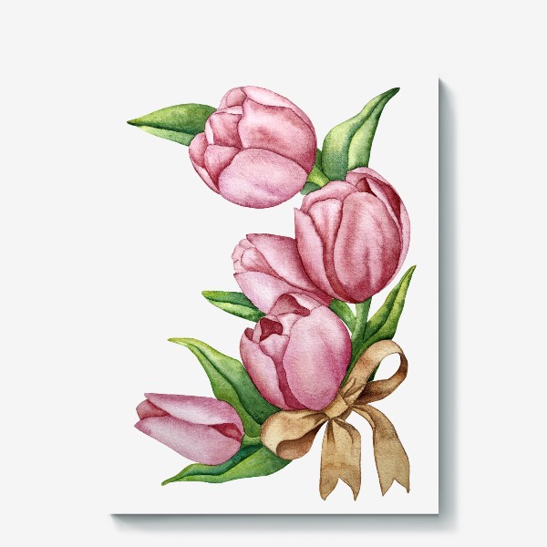Холст «Венок из тюльпанов. Акварель.. подарок на 8 марта.»