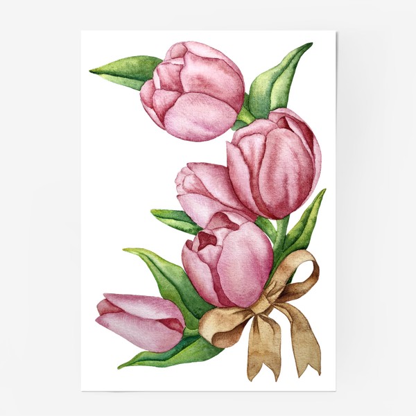 Постер «Венок из тюльпанов. Акварель.. подарок на 8 марта.»