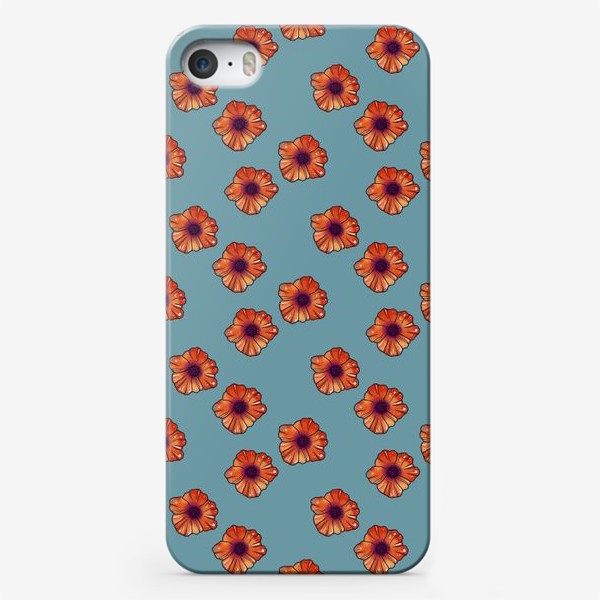 Чехол iPhone «Цветы-маки на бирюзовом фоне»