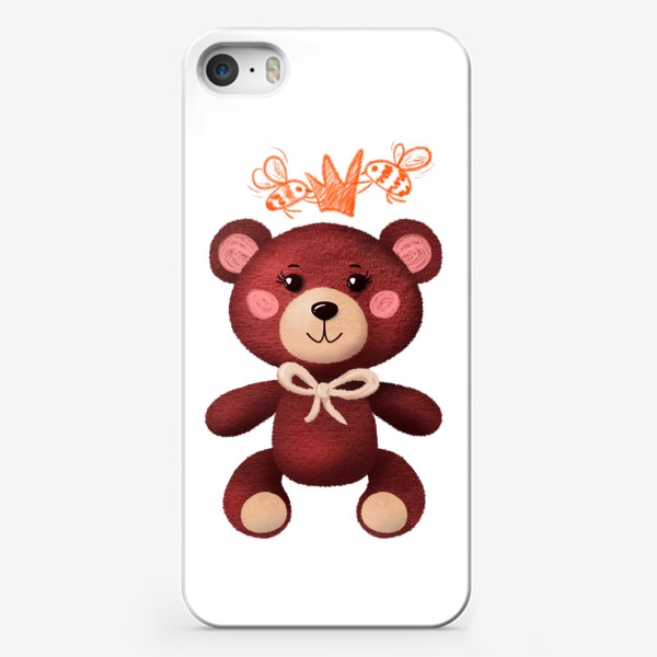 Чехол iPhone «Игрушечный медвежонок в короне и пчелы»