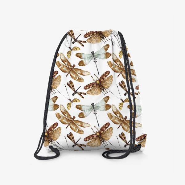 Рюкзак «Акварельный нарисованный вручную бесшовный фон с яркими иллюстрациями экзотических бабочек, стрекоз»
