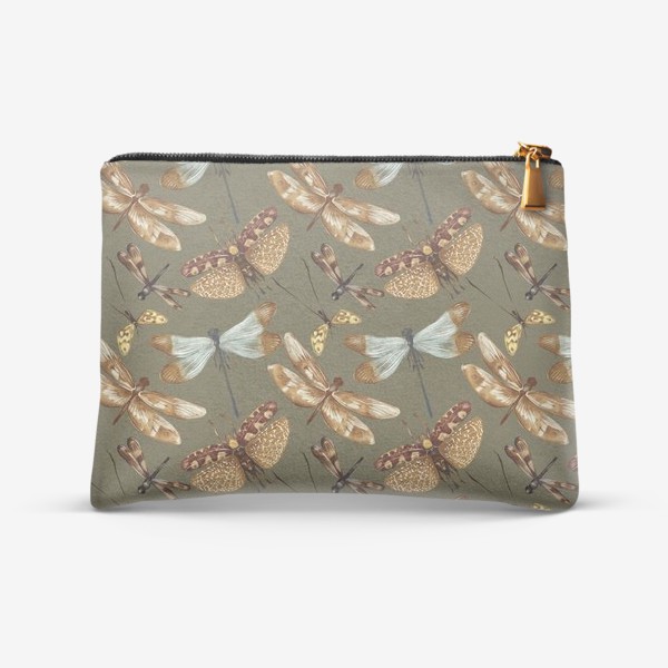 Косметичка &laquo;Акварельный нарисованный вручную бесшовный фон с яркими иллюстрациями экзотических бабочек, стрекоз&raquo;
