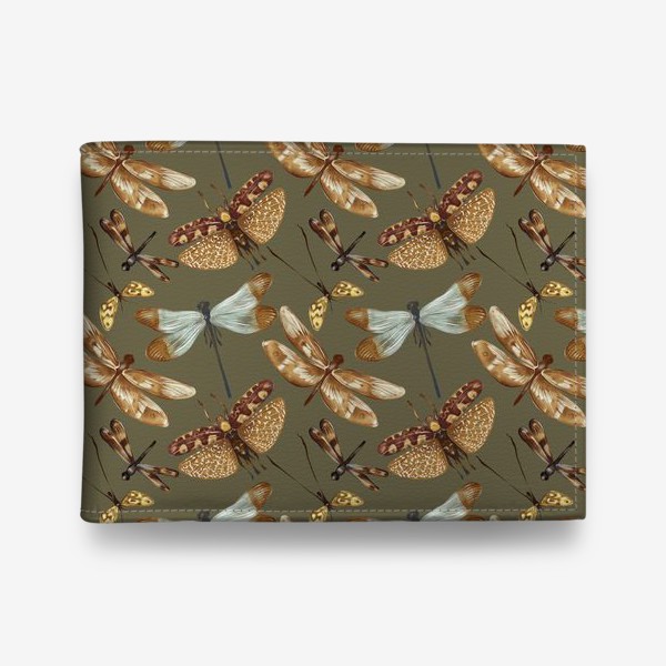 Кошелек &laquo;Акварельный нарисованный вручную бесшовный фон с яркими иллюстрациями экзотических бабочек, стрекоз&raquo;