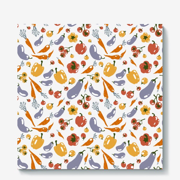 Холст &laquo;Акварельный нарисованный вручную бесшовный фон с яркими иллюстрациями различных овощей. Магазин, эко еда, вегетарианство&raquo;