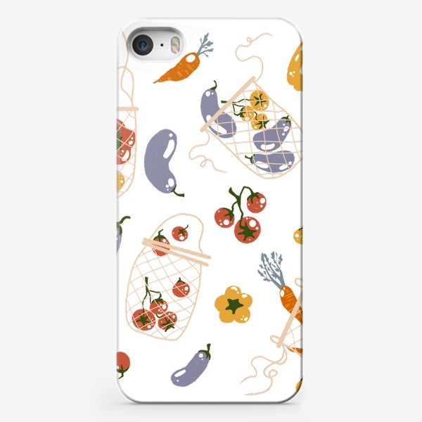Чехол iPhone &laquo;Акварельная нарисованная вручную яркая иллюстрация с различными овощами в эко сумке. Магазин, еда, вегетарианство&raquo;