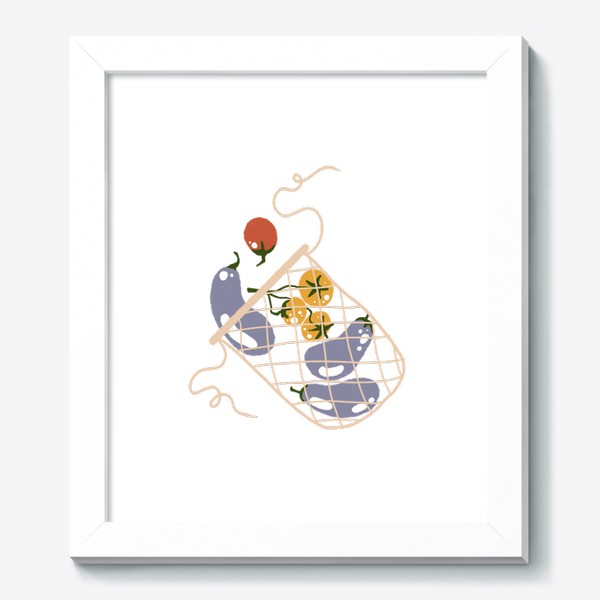 Картина «Акварельная нарисованная вручную яркая иллюстрация с различными овощами в эко сумке. Магазин, еда, вегетарианство»
