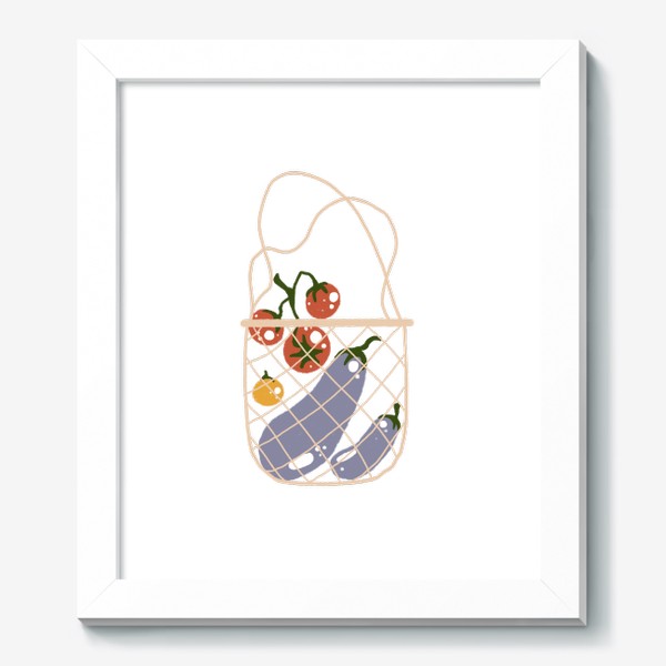 Картина &laquo;Акварельная нарисованная вручную яркая иллюстрация с различными овощами в эко сумке. Магазин, еда, вегетарианство&raquo;